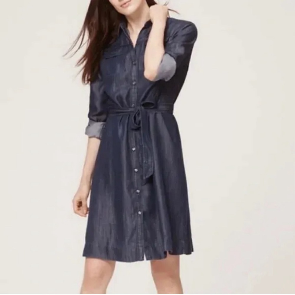 LOFT Chambray Belted Shirt Dress